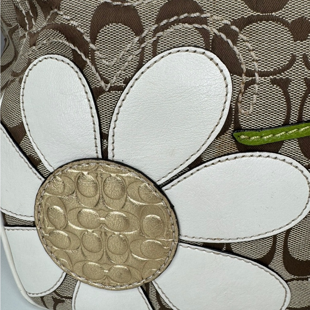 Y2K Coach F14724 Limited Ed. Green White Scarf Wallet Bleecker Daisy Tote Bag - Picture 6 of 16
